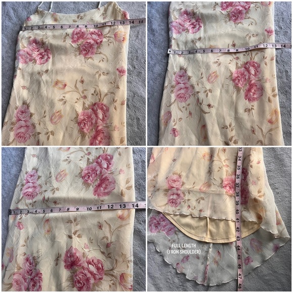 Vintage 90s Y2K Byer Too Midi Ruffle Hem Crinkle Chiffon Floral Slip Dress - Picture 12 of 12